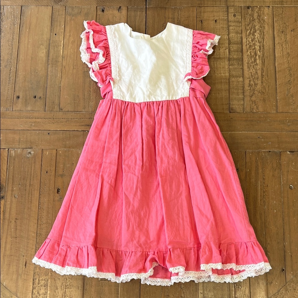 The oaks apparel pink flutter sleeve lace ruffle girls 7  preppy classic Easter
